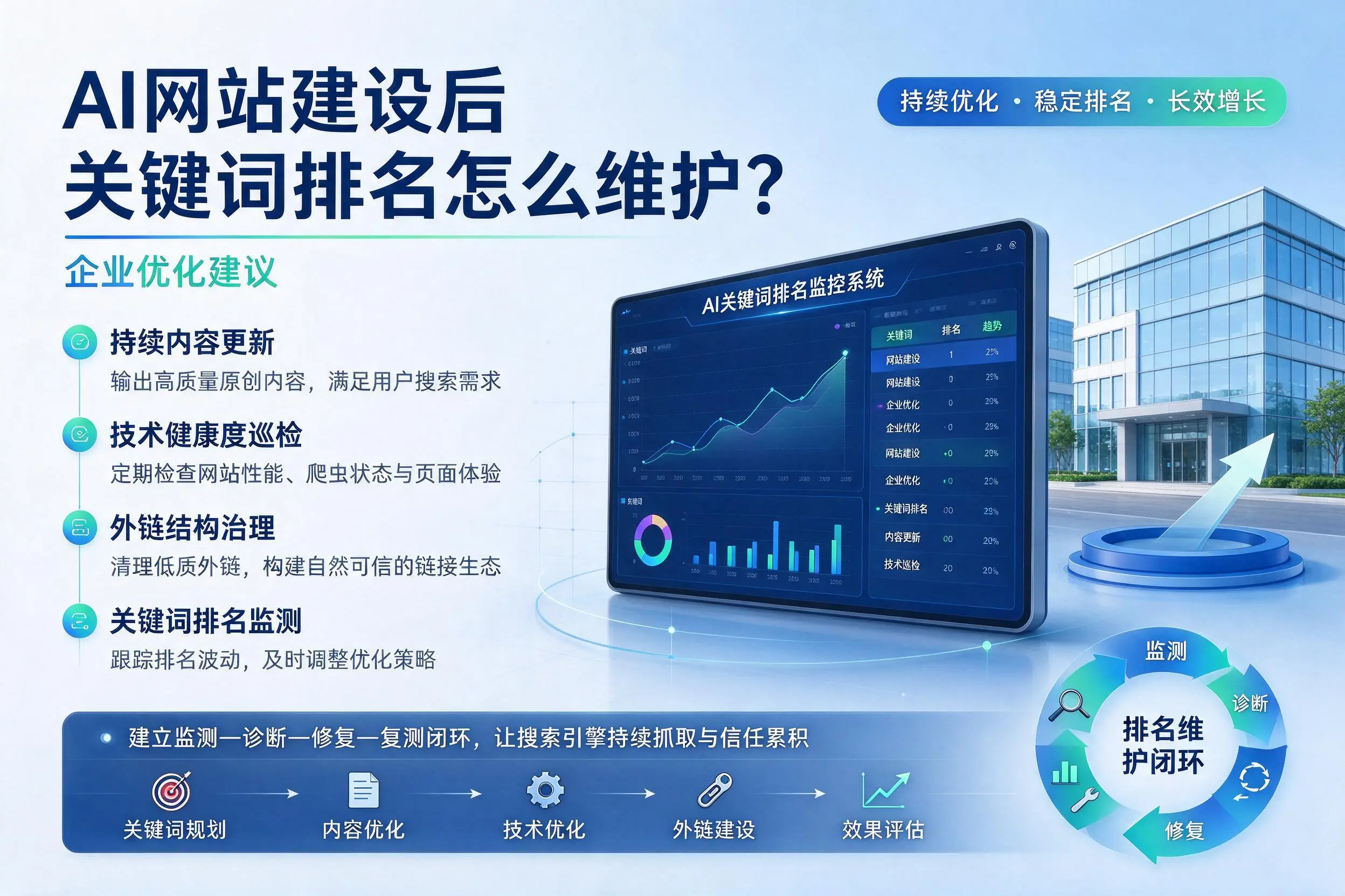 AI网站建设后关键词排名怎么维护?朔州企业优化建议