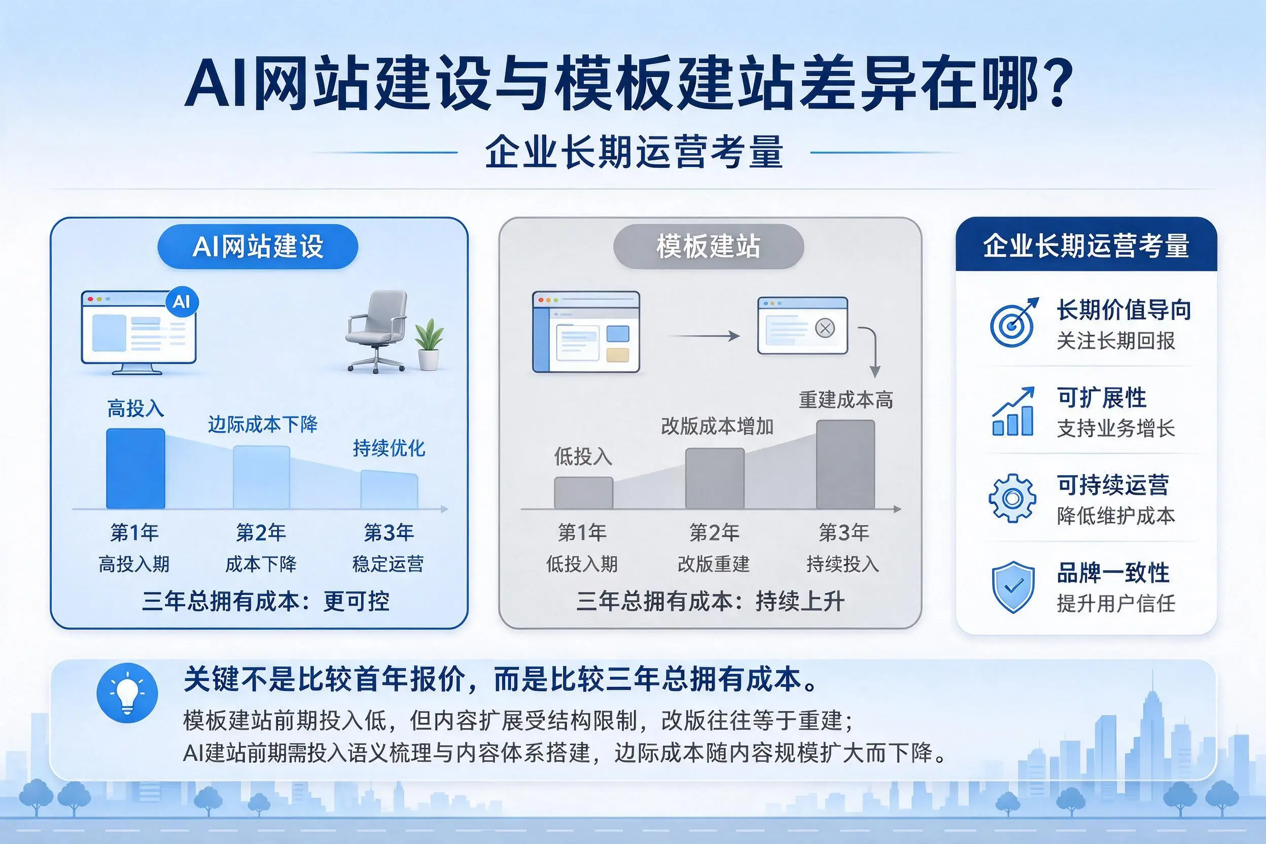 AI网站建设与模板建站差异在哪？朔州企业长期运营考量